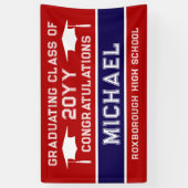 赤と青の学校のカラー卒業 横断幕 (縦)