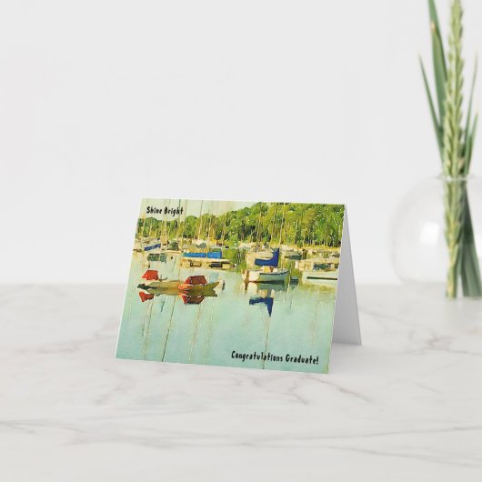 赤と青の帆船おめでとう卒業カード サンキューカード (正面)