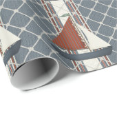 赤と青の帆船ラッピング紙 ラッピングペーパー (ロールコーナー)