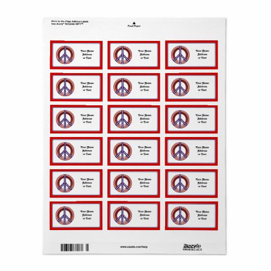 赤と青の平和のサイン ラベル (フルシート)