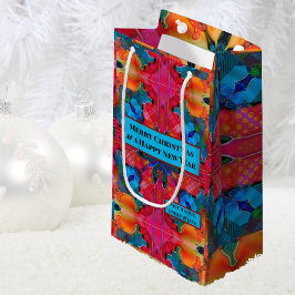 赤と青の幾何モダン色の水彩パターン スモールペーパーバッグ