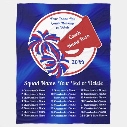 赤と青の応援コーチに感謝のギフト フリースブランケット (正面)