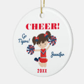 赤と青の応援ブルネットチアリーダーオーナメント セラミックオーナメント (左)