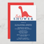 赤と青の恐竜をテーマにした赤ちゃんシャワー 招待状 (正面/裏面)