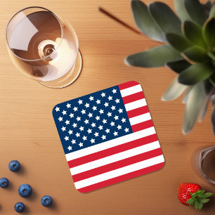 赤と青の愛国心を持つアメリカ国旗 スクエアペーパーコースター
