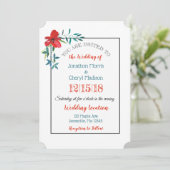 赤と青の手の花色彩の鮮やかの結婚式招待状 招待状 (スタンド正面)