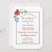 赤と青の手の花色彩の鮮やかの結婚式招待状 招待状 (正面)