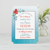 赤と青の手の花色彩の鮮やかの結婚式招待状 招待状 (スタンド正面)