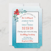 赤と青の手の花色彩の鮮やかの結婚式招待状 招待状 (正面)