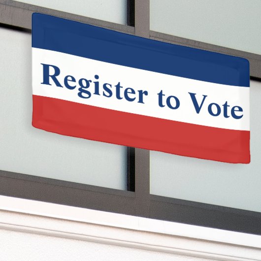 赤と青の投票に登録ストライプ 横断幕 (ビルの外側)