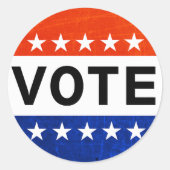 赤と青の投票の愛国的ボタン ラウンドシール (正面)