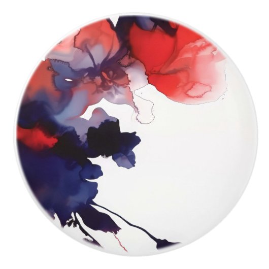 赤と青の抽象芸術 セラミックノブ (正面)