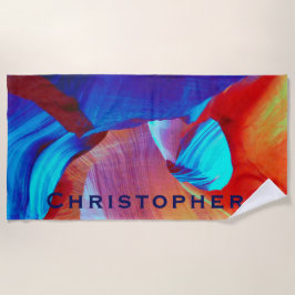 赤と青の抽象芸術（青） ビーチタオル