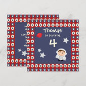 赤と青の星が宇宙飛行士の誕生日パーティー招待状 招待状 (正面/裏面)