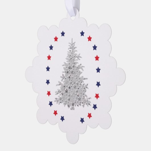 赤と青の星を持つ愛国的なクリスマスツリー オーナメントカード (左)