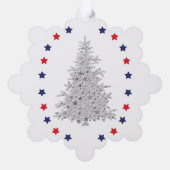 赤と青の星を持つ愛国的なクリスマスツリー オーナメントカード (裏面)