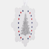 赤と青の星を持つ愛国的なクリスマスツリー オーナメントカード (右)