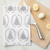 赤と青の星を持つ愛国的な木 キッチンタオル (四つ折り)