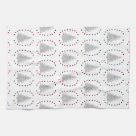 赤と青の星を持つ愛国的な木 キッチンタオル