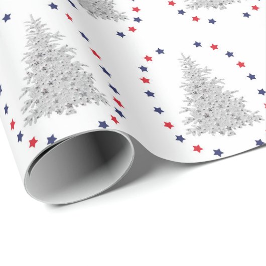 赤と青の星を持つ愛国的な木 ラッピングペーパー (ロールコーナー)
