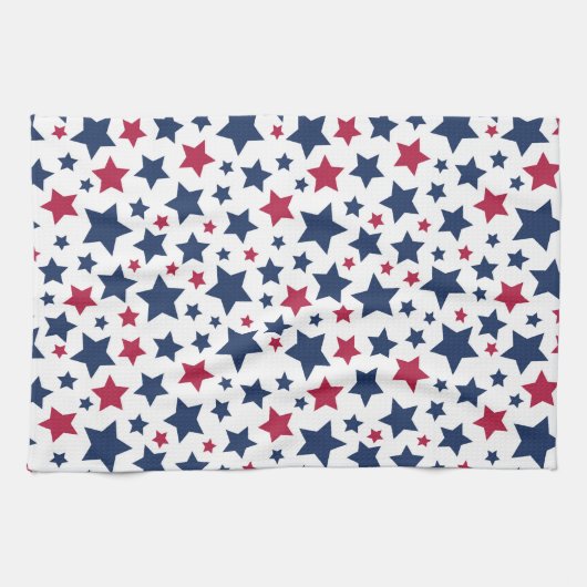 赤と青の星 – アメリカ国旗のパターン キッチンタオル (横)