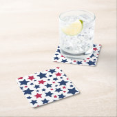赤と青の星 – アメリカ国旗のパターン スクエアペーパーコースター (インサイチュ)