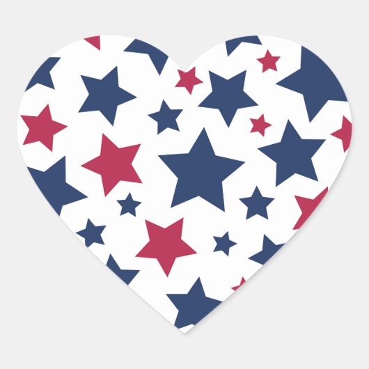 赤と青の星 – アメリカ国旗のパターン ハートシール (正面)