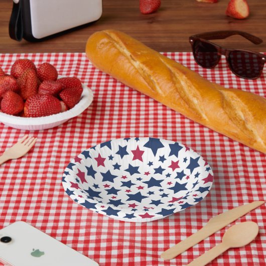 赤と青の星 – アメリカ国旗のパターン ペーパーボウル (ピクニック)