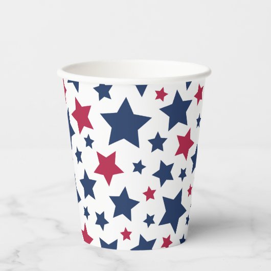 赤と青の星 – アメリカ国旗のパターン 紙コップ (正面)