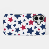 赤と青の星 – アメリカ国旗のパターン iPhone 16ケース (裏面横)