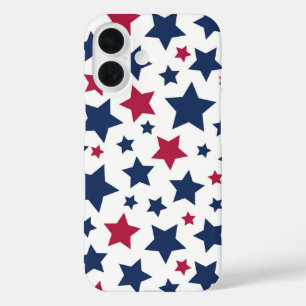 赤と青の星 - アメリカ国旗パターン iPhone 16ケース