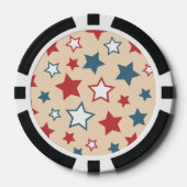 赤と青の星、アメリカ独立記念日、ベージュの背景 ポーカーチップ (正面)