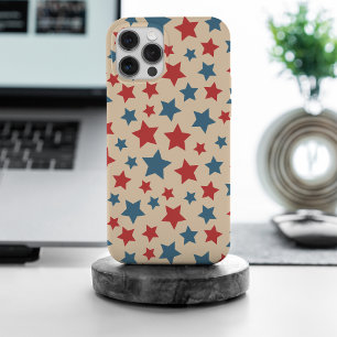 赤と青の星、アメリカ独立記念日、ベージュの背景 iPhone 15 PRO MAXケース
