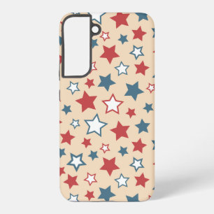 赤と青の星、アメリカ独立記念日、ベージュの背景 SAMSUNG GALAXY S22+ケース