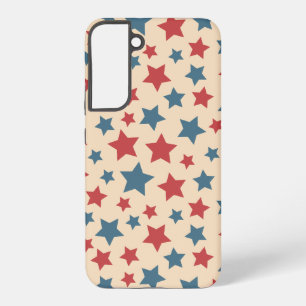 赤と青の星、アメリカ独立記念日、ベージュの背景 SAMSUNG GALAXY S22+ケース