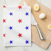 赤と青の星 – 星空のパターン キッチンタオル (四つ折り)