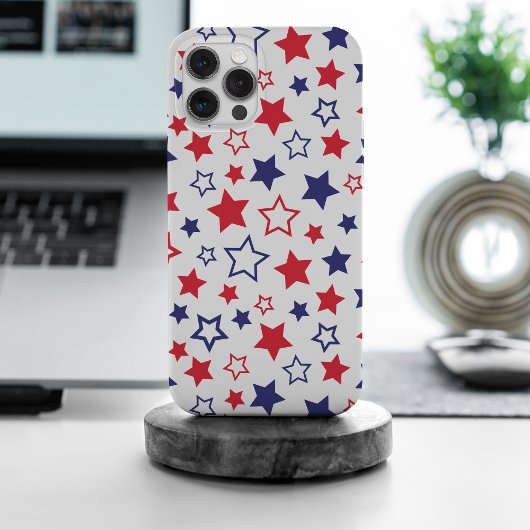 赤と青の星、白背景、7月4日 Case-Mate iPhoneケース