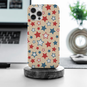 赤と青の星、7月4日、ベージュの背景 iPhone 15 PRO MAXケース