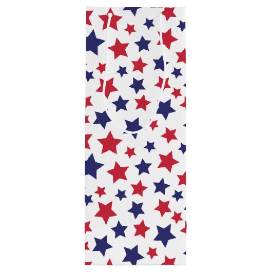 赤と青の星、7月4日、白の背景 ワインギフトバッグ (裏面)