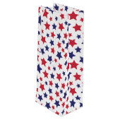 赤と青の星、7月4日、白の背景 ワインギフトバッグ (裏面アングル)