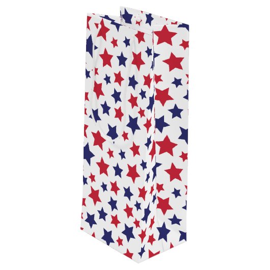 赤と青の星、7月4日、白の背景 ワインギフトバッグ (裏面アングル)