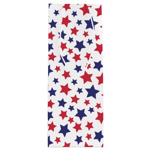 赤と青の星、7月4日、白の背景 ワインギフトバッグ (正面)