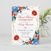 赤と青の春の花フレーム甘い16 招待状 (スタンド正面)