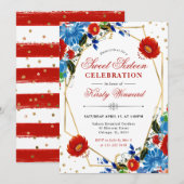 赤と青の春の花フレーム甘い16 招待状 (正面/裏面)