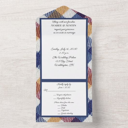 赤と青の格子模様 オールインワン招待状 (内側)