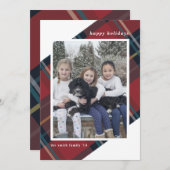 赤と青の格子縞のクリスマス写真 シーズンカード (正面/裏面)
