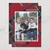 赤と青の格子縞のクリスマス写真 - ホリデーシーズンを祝おう シーズンカード (正面/裏面)
