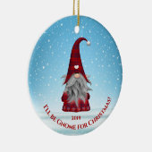 赤と青の格子縞の格言 – クリスマスの家へ セラミックオーナメント (右)