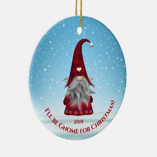 赤と青の格子縞の格言 – クリスマスの家へ セラミックオーナメント (右)