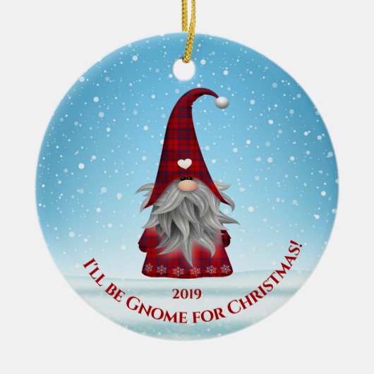 赤と青の格子縞の格言 – クリスマスの家へ セラミックオーナメント (正面)